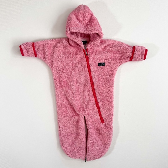 PATAGONIA Infant Pink Winter Hi Plush Fleece Baby BUNTING SnowSuit Size 6 Months - Picture 1 of 8